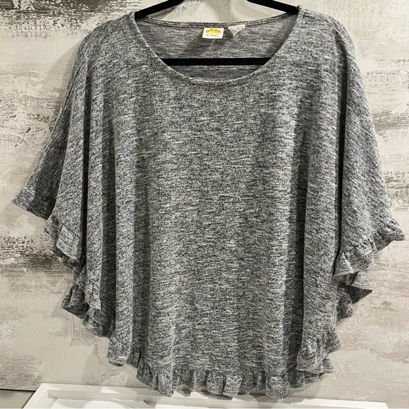 C&C CALIFORNIA Poncho Cape Boho Ruffled Marled Jersey Knit‎ Gray Womens ONE SIZE - Picture 1 of 16